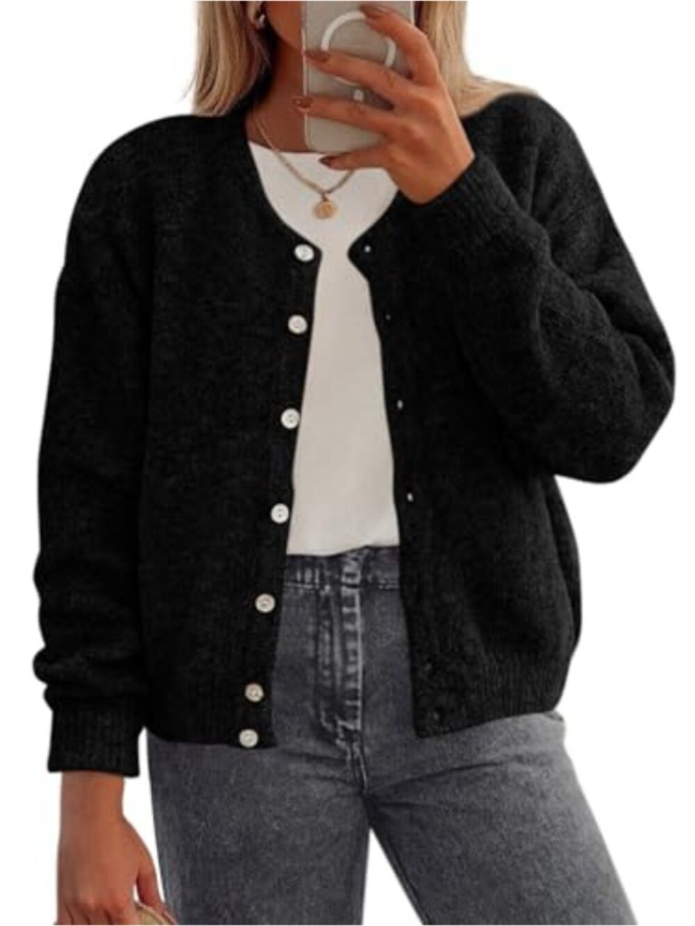 Long Sleeve Cardigan Sweaters Button Down Knit Tops Women's Open Front